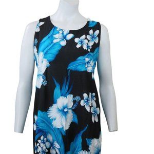 Vintage Unity Trading Hawaii Blue Floral Dress M Sleeveless Muu Muu New Old Stoc